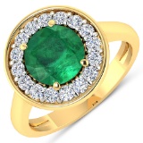 APP: 12.8k Gorgeous 14K Yellow Gold 1.71CT Round Cut Zambian Emerald and White Diamond Ring - Great