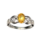 APP: 0.6k Fine Jewelry 0.86CT Oval Cut Citrine Quartz And Platinum Over Sterling Silver Ring
