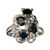 Fine Jewelry Designer Sebastian 1.80CT Blue Sapphire And Topaz  Platinum Over Sterling Silver Ring
