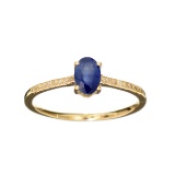 Designer Sebastian 14KT. Gold, 0.62CT Oval Cut Sapphire and 0.06CT Round Brilliant Cut Diamond Ring