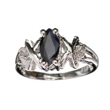 Fine Jewelry Designer Sebastian 1.00CT Blue Sapphire And Topaz  Platinum Over Sterling Silver Ring