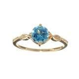 DesignerSebastian 14KT. Gold 1.13CT Round Cut Blue Topaz and 0.03CT Round Brilliant Cut Diamond Ring