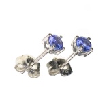 APP: 0.6k Fine Jewelry 0.50CT Round Cut Tanzanite And Platinum Over Sterling Silver Earrings