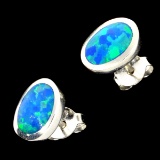 Opal Doublet And Sterling Silver Earrings