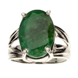 APP: 0.7k Fine Jewelry Designer Sebastian 8.10CT Oval Cut Green Beryl and Sterling Silver Ring