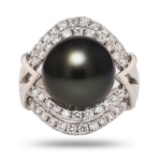 APP: 10.7k 13mm Tahitian Pearl and 0.97ctw Diamond Platinum Ring (Vault_R16_38740)