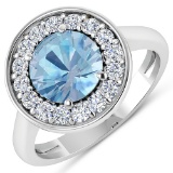 APP: 9.3k Gorgeous 14K White Gold 1.41CT Round Cut Aquamarine and White Diamond Ring - Great Investm