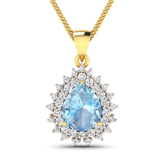 Est. Value 3.8K - 6.3K Gorgeous 14K Yellow Gold 2.30CT Pear Cut Aquamarine and White Diamond Pendant