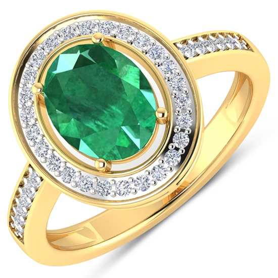 APP: 8.8k Gorgeous 14K Yellow Gold 1.41CT Oval Cut Zambian Emerald and White Diamond Ring - Great In