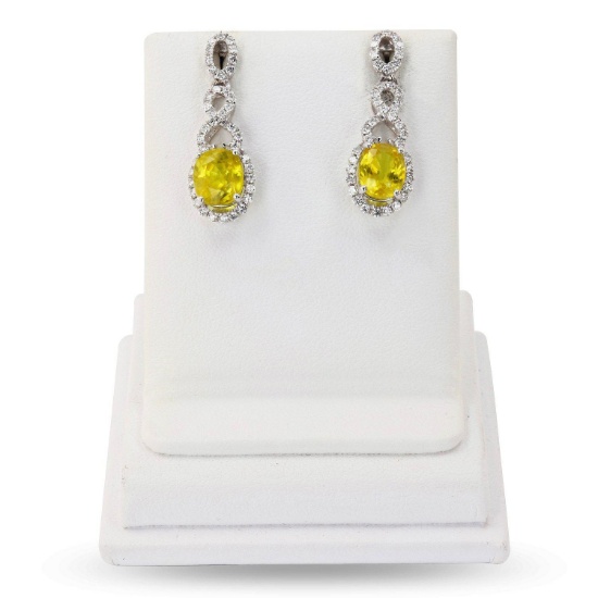 4.29ctw Yellow Sapphire and 0.70ctw Diamond Platinum Earrings - Condition - Brand New - (Vault_R25_