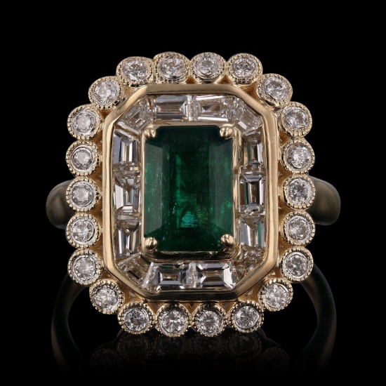 1.45ct Emerald and 1.22ctw Diamonds 14K Yellow Gold Ring - Condition - Brand New - (Vault_R25_ 23123