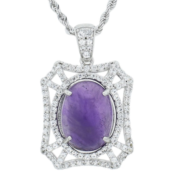 APP: 1.8k 9.48ct Amethyst and 1.49ctw Sapphire Pendant/Necklace Condition - Brand New (Vault_R26_851