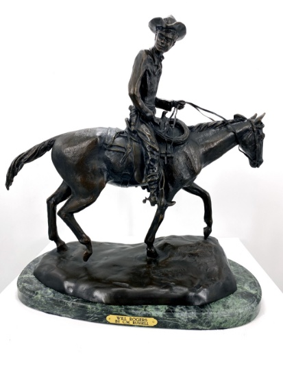 Will Rogers Bronze by C.M. Russell 22" x 22" - Great Investment - (SKU-AS) (Vault_AS)