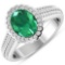 14K White Gold 1.41CT Oval Cut Zambian Emerald and White Diamond Ring (Vault_Q) (QR24206WD-14KW-SM-Z