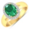14K Yellow Gold 1.41CT Oval Cut Zambian Emerald and White Diamond Ring (Vault_Q) (QR23917WD-14KY-SM-