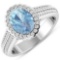 14K White Gold 1.21CT Oval Cut Aquamarine and White Diamond Ring (Vault_Q) (QR24206WD-14KW-SM-AQ)