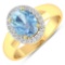 14K Yellow Gold 1.21CT Oval Cut Aquamarine and White Diamond Ring (Vault_Q) (QR23917WD-14KY-SM-AQ)