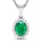 14KT White Gold 1.10CT Oval Cut Zambian Emerald and White Diamond Pendant w/ 18 Chain (Vault_Q) (QP1