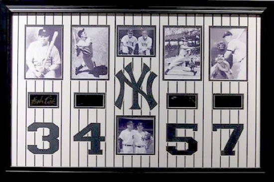 New York Yankees All-Time Retired Numbers 3, 4, 5, and 7 Museum Framed Collage - Plate Signed (Vault