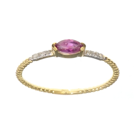 14KT. Gold, 0.20CT Red Ruby And Diamond Ring