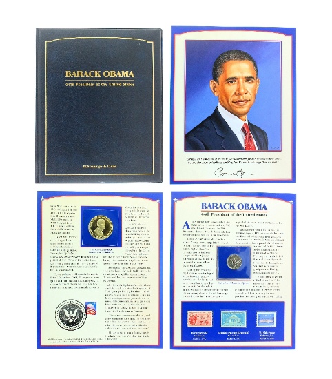 44th President Of US Barack Obama Photo, 25Cent Coin & 24th Gold-Electroplated Medallion