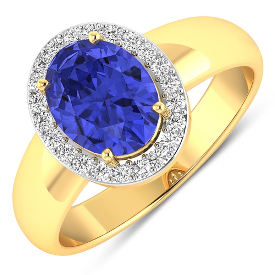14K Yellow Gold 1.31CT Oval Cut Tanzanite and White Diamond Ring (Vault_Q) (QR23917WD-14KY-SM-TAN)