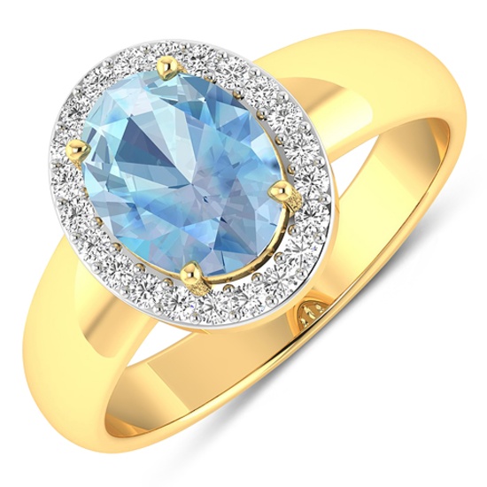 14K Yellow Gold 1.21CT Oval Cut Aquamarine and White Diamond Ring (Vault_Q) (QR23917WD-14KY-SM-AQ)