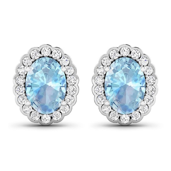 14KT White Gold 1.02CT Oval Cut Aquamarine and White Diamond Earrings (Vault_Q) (QE11321WD-14KW-SM-A