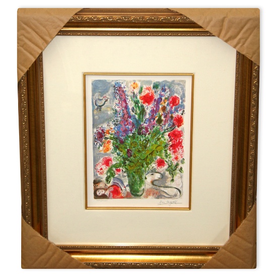 Chagall (After) 'Les Lupins Bleu' Museum Framed Giclee-Ltd Edn (Vault_DNG)
