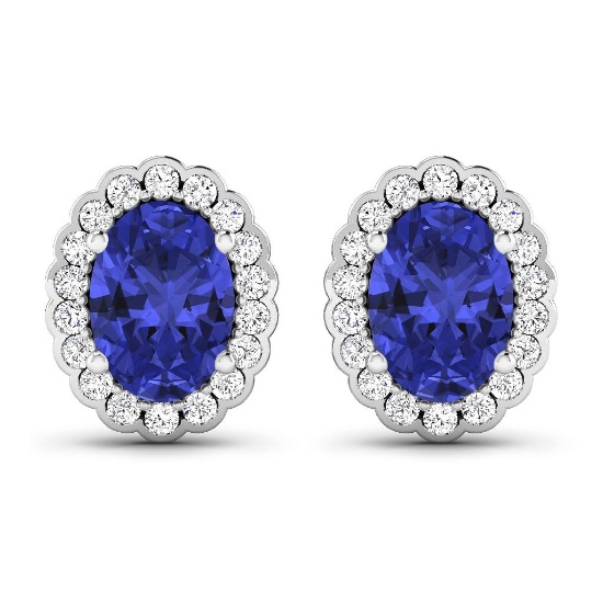 14KT White Gold 1.24CT Oval Cut Tanzanite and White Diamond Earrings (Vault_Q) (QE11321WD-14KW-SM-TA