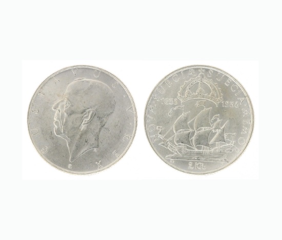 Rare 1938 Sweden 2 Kronor 300th Anniversary - Settlement of Delaware