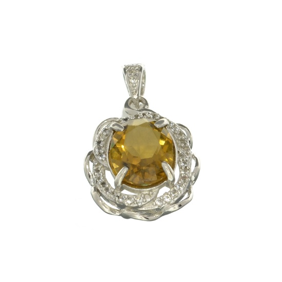 2.50CT Oval Cut Citrine/White Sapphire And Sterling Silver Pendant