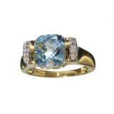 4.15CT Blue Topaz And White Sapphire W a Yellow Gold Overlay Sterling Silver Ring
