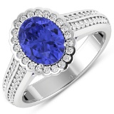 14K White Gold 1.31CT Oval Cut Tanzanite and White Diamond Ring (Vault_Q) (QR24206WD-14KW-SM-TAN)