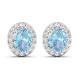 14KT White Gold 1.92CT Oval Cut Aquamarine and White Diamond Earrings (Vault_Q) (QE11304WD-14KW-SM-A
