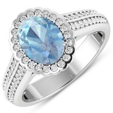 14K White Gold 1.21CT Oval Cut Aquamarine and White Diamond Ring (Vault_Q) (QR24206WD-14KW-SM-AQ)