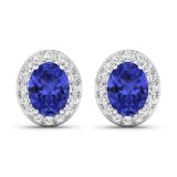 14KT White Gold 2.18CT Oval Cut Tanzanite and White Diamond Earrings (Vault_Q) (QE11304WD-14KW-SM-TA
