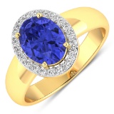 14K Yellow Gold 1.31CT Oval Cut Tanzanite and White Diamond Ring (Vault_Q) (QR23917WD-14KY-SM-TAN)