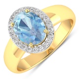 14K Yellow Gold 1.21CT Oval Cut Aquamarine and White Diamond Ring (Vault_Q) (QR23917WD-14KY-SM-AQ)