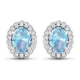 14KT White Gold 1.02CT Oval Cut Aquamarine and White Diamond Earrings (Vault_Q) (QE11321WD-14KW-SM-A