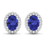 14KT White Gold 1.24CT Oval Cut Tanzanite and White Diamond Earrings (Vault_Q) (QE11321WD-14KW-SM-TA