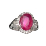 2.90CT Ruby And Colorless Topaz Platinum Over Sterling Silver Ring