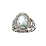Fine Jewerly 3.65CT Oval Cut Aquamarine And White Sapphire Sterling Silver Ring