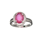 Fine Jewerly 1.90CT Oval Cut Ruby And White Sapphire Sterling Silver Ring