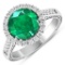 14K White Gold #7 Size Ring 2.75 Carat Zambian Emerald Round - 1Pc + White Diamond F/C Round  0.54ct