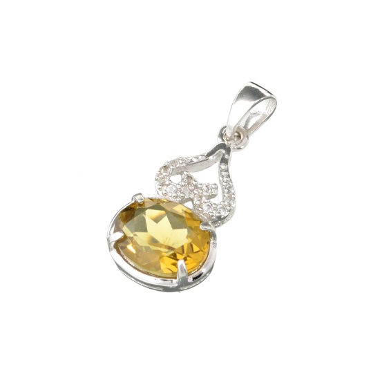 Fine Jewerly 2.00CT Oval Cut Citrine And White Sapphire Sterling Silver Pendant