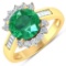 14K Yellow Gold #7 Size Ring 2.75 Carat Zambian Emerald Round - 1Pc + White Diamond Baguette  0.58ct