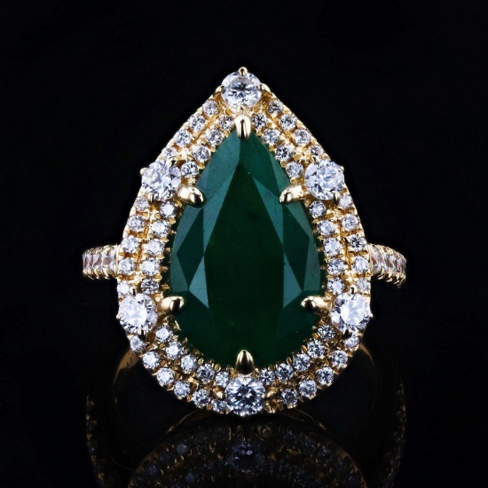 App: $14,870 4.19ct Emerald and 1.03ctw Diamond 14K Yellow Gold Ring (Vault_R30)