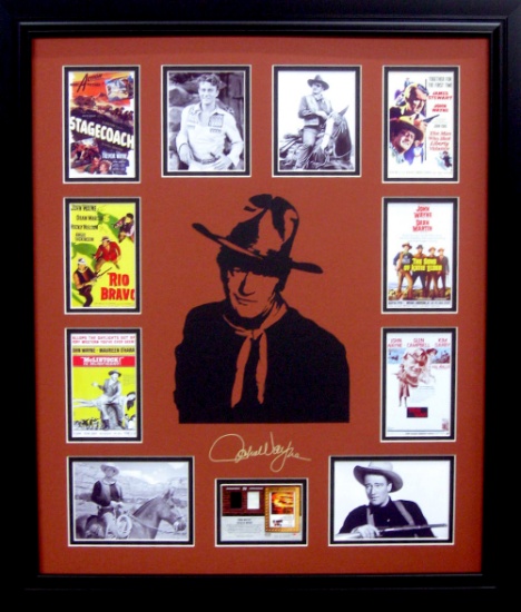 John Wayne with Authentic Swatch of Clothing Museum Framed Collage - Plate Signed
