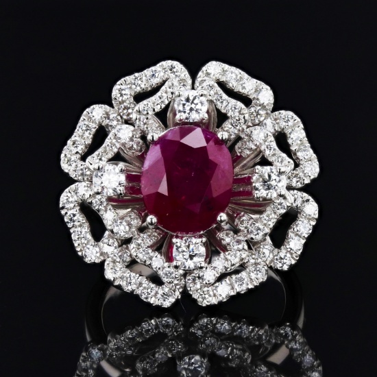 App: $38,762 4.21ct UNHEATED Ruby and 1.53ctw Diamond Platinum Ring (GIA CERTIFIED) (Vault_R30)